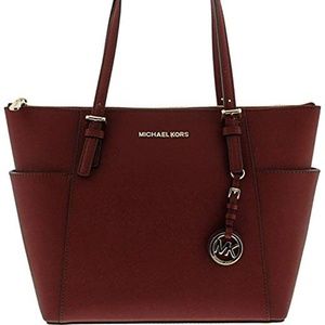 Michael Kors Jet Set Medium Maroon Top Zip Tote